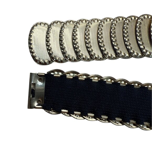 Vintage Gold-Tone Elastic Stretch Waist Belt With Embossed Oval Panels - Picture 3 of 7